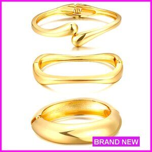 Chunky Gold Plated Bangle Bracelet Set, Stackable Statement Cuff Jewelry